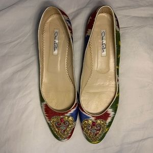 Oscar de la Renta Hand Beaded Multi-Color Flats